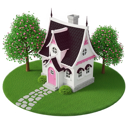 Illustration 3D d'une maison entourée d'arbres, symbole de votre projet immobilier